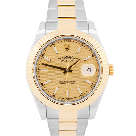 PAPERS Rolex Datejust II CHAMPAGNE MOTIF 18K Gold Steel OYSTER 41mm 116333 BOX