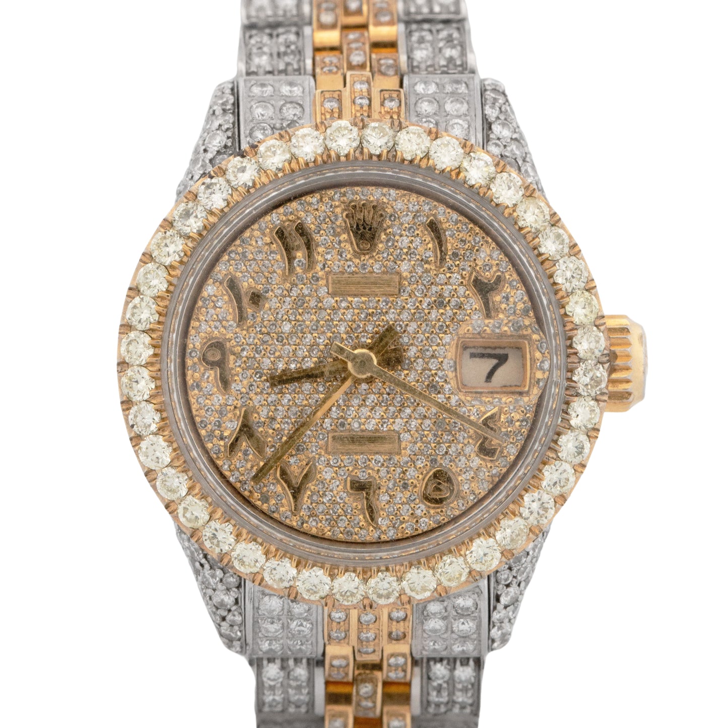 Ladies Rolex DateJust 26mm PAVE DIAMOND 18K Gold Steel JUBILEE Watch
