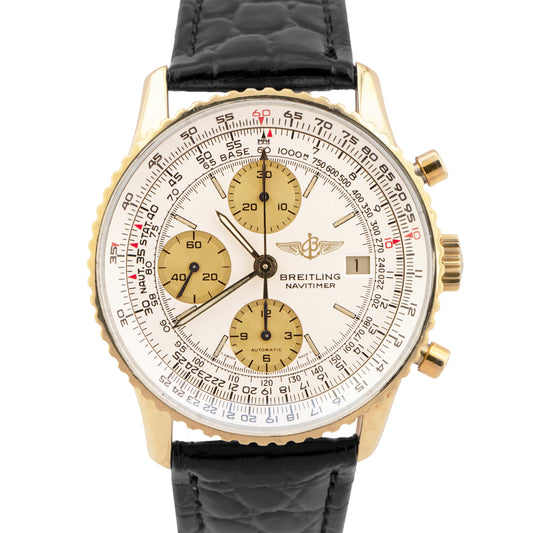 Breitling Old Navitimer Chronograph White 41.5mm Solid 18K Gold K13019 Watch