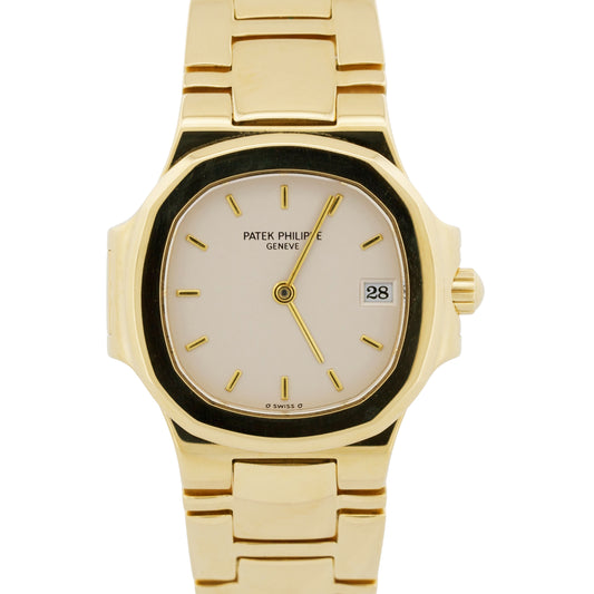 Ladies Patek Philippe Nautilus IVORY 18k Yellow Gold 27mm Quartz 4700/51 Watch
