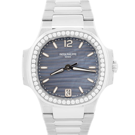 2017 PAPERS Patek Philippe Nautilus 33mm BLUE MOP DIAMOND Steel 7018/1A-010 BOX