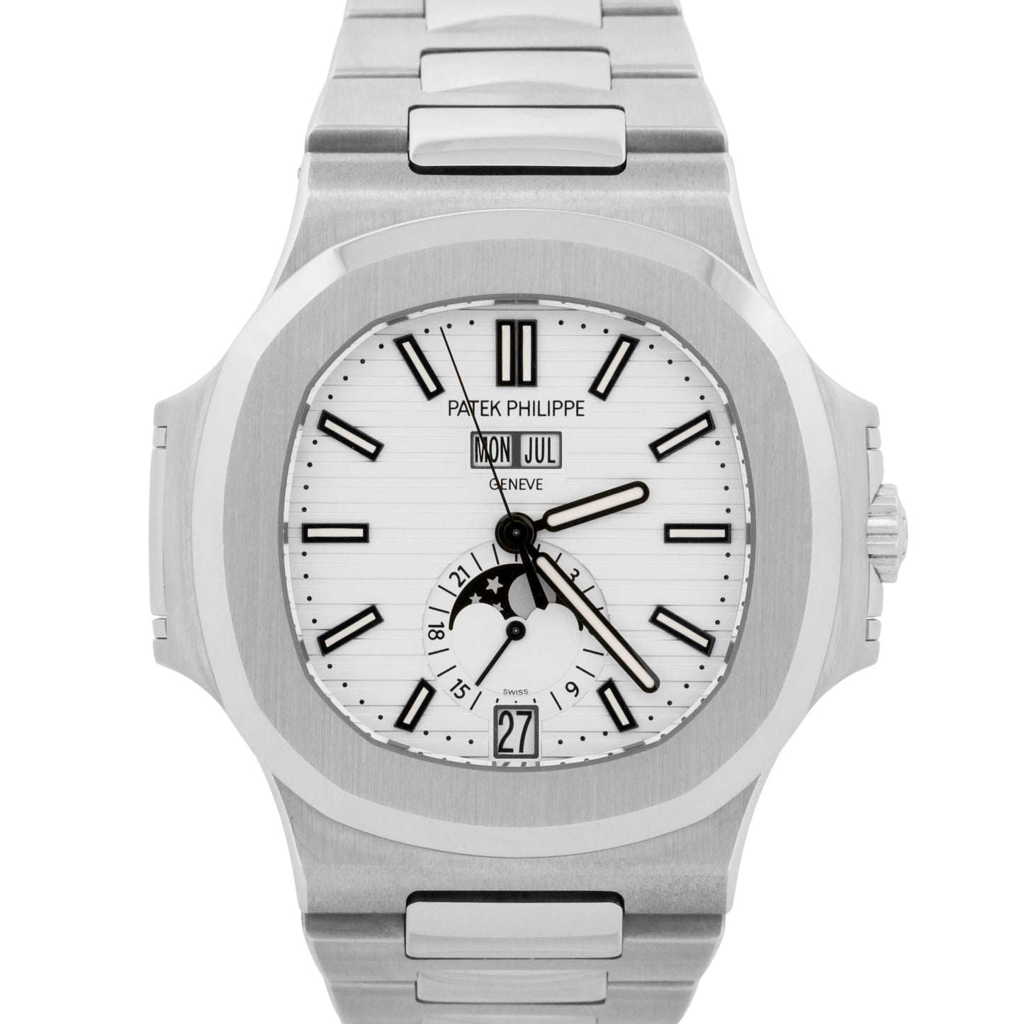 2016 PAPERS Patek Philippe Nautilus Moonphase WHITE Steel 40.5mm 5726/1A-010 BOX