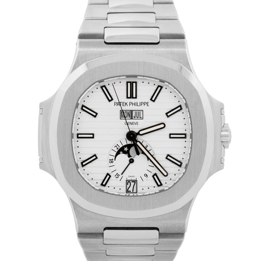 2016 PAPERS Patek Philippe Nautilus Moonphase WHITE Steel 40.5mm 5726/1A-010 BOX