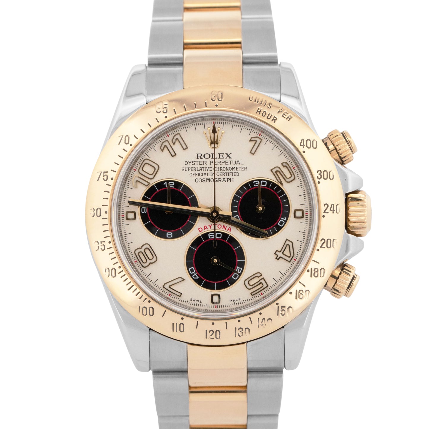 Rolex Daytona Cosmograph IVORY RACING 116523 18K Gold Steel Two-Tone Panda Watch