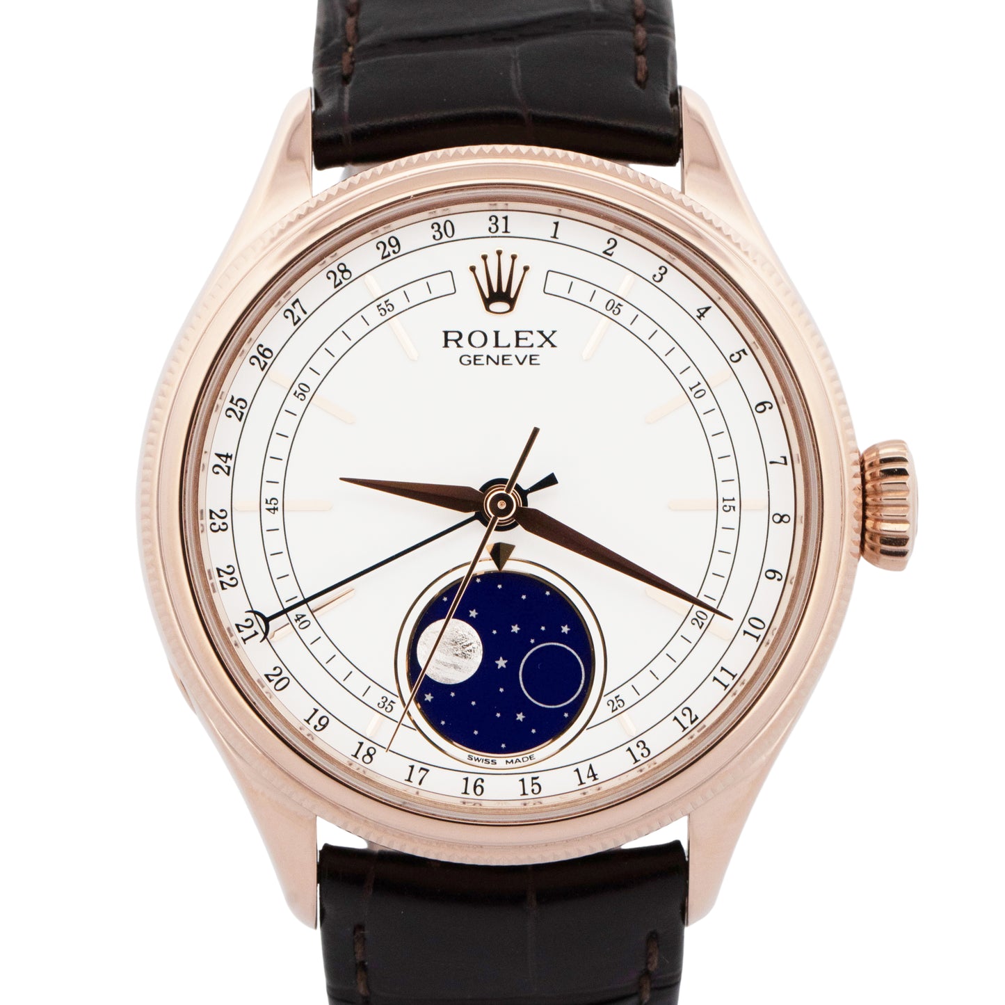 2021 PAPERS Rolex Cellini Moonphase WHITE 18K Everose Gold 39mm 50535 Watch BOX