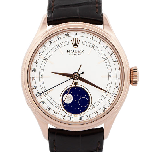 2021 PAPERS Rolex Cellini Moonphase WHITE 18K Everose Gold 39mm 50535 Watch BOX
