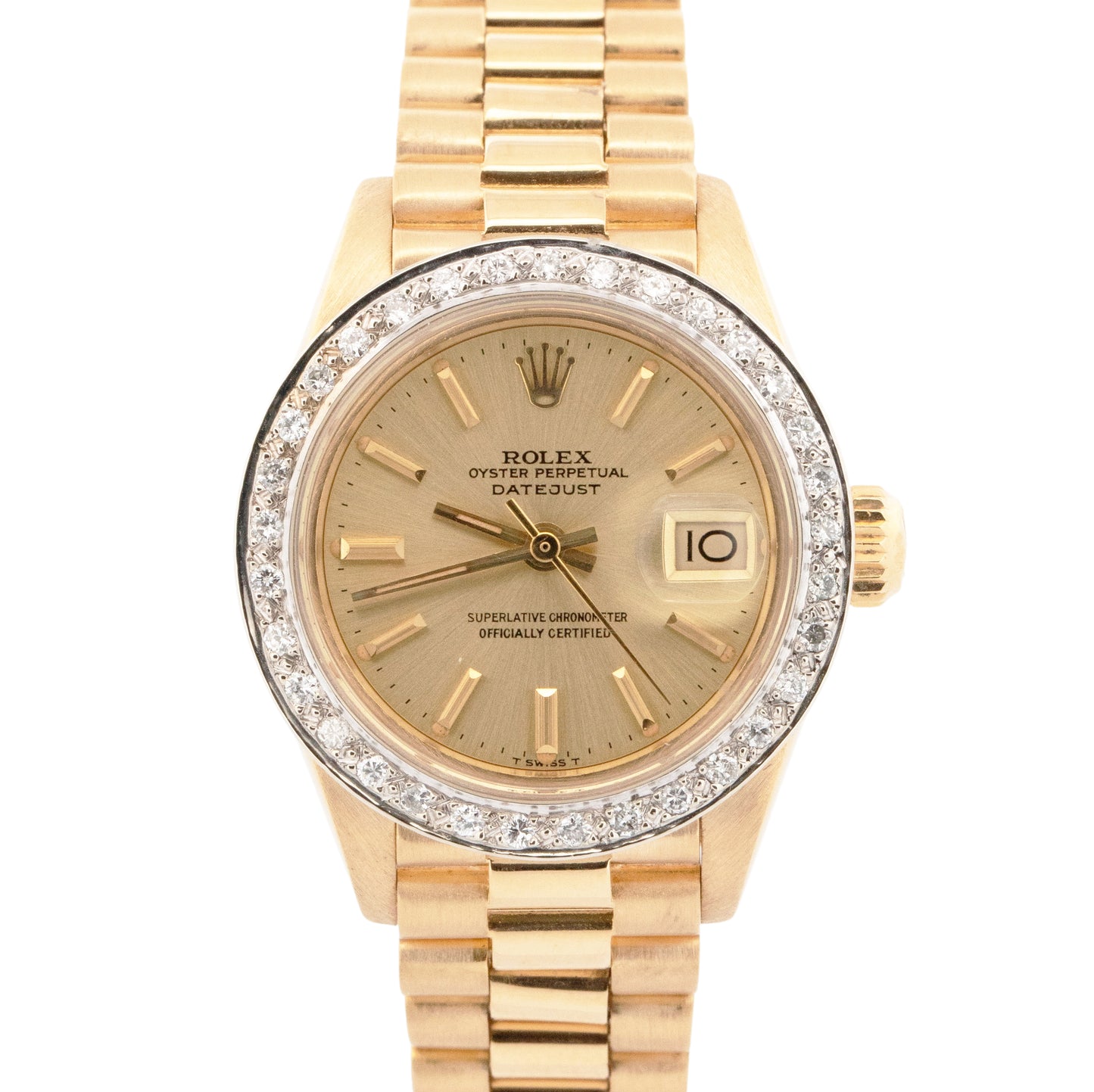Rolex DateJust President 26mm DIAMOND BEZEL Champagne 18K Yellow Gold 6917 Watch