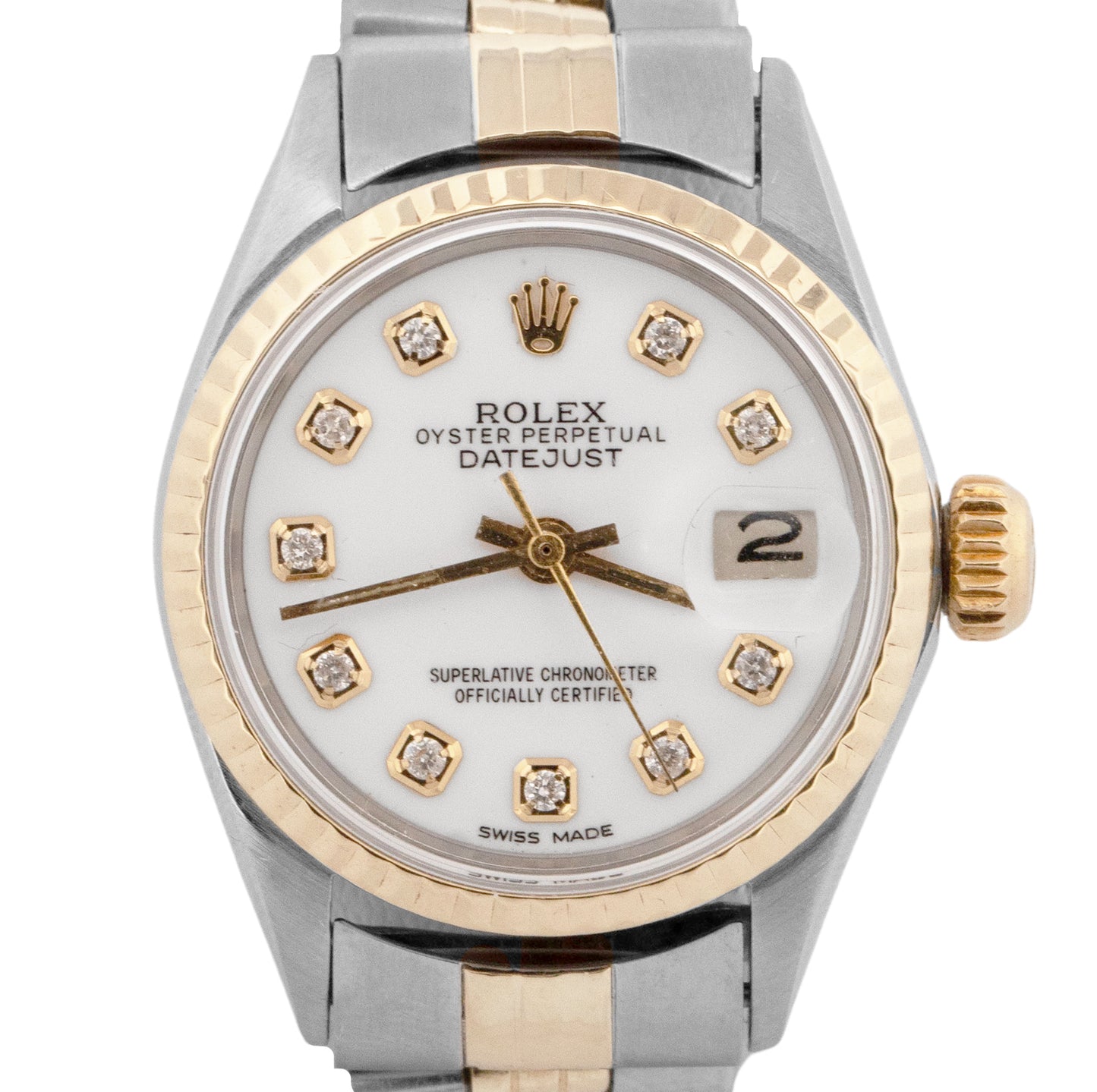 Ladies Rolex Date 26mm White DIAMOND Two-Tone JUBILEE Gold Fluted 6517 Watch