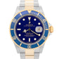 PAPERS Rolex Submariner 40mm Blue NO-HOLE 18K Yellow GOLD BUCKLE Watch 16613 BOX