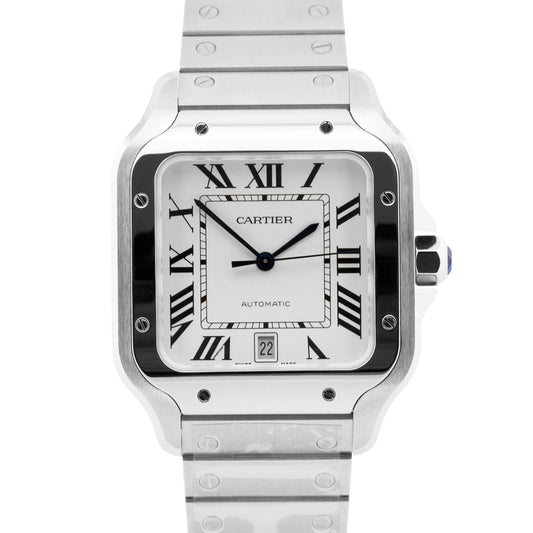NEW JULY 2026 PAPERS Cartier Santos 39.8mm SILVER ROMAN Steel 4072 WSSA0018 BOX