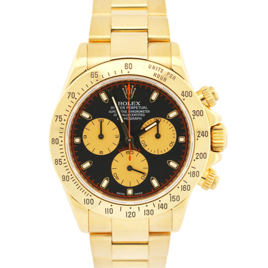 Rolex Daytona Cosmograph 18K Yellow Gold 40mm Black NEWMAN Watch 116528 BOX