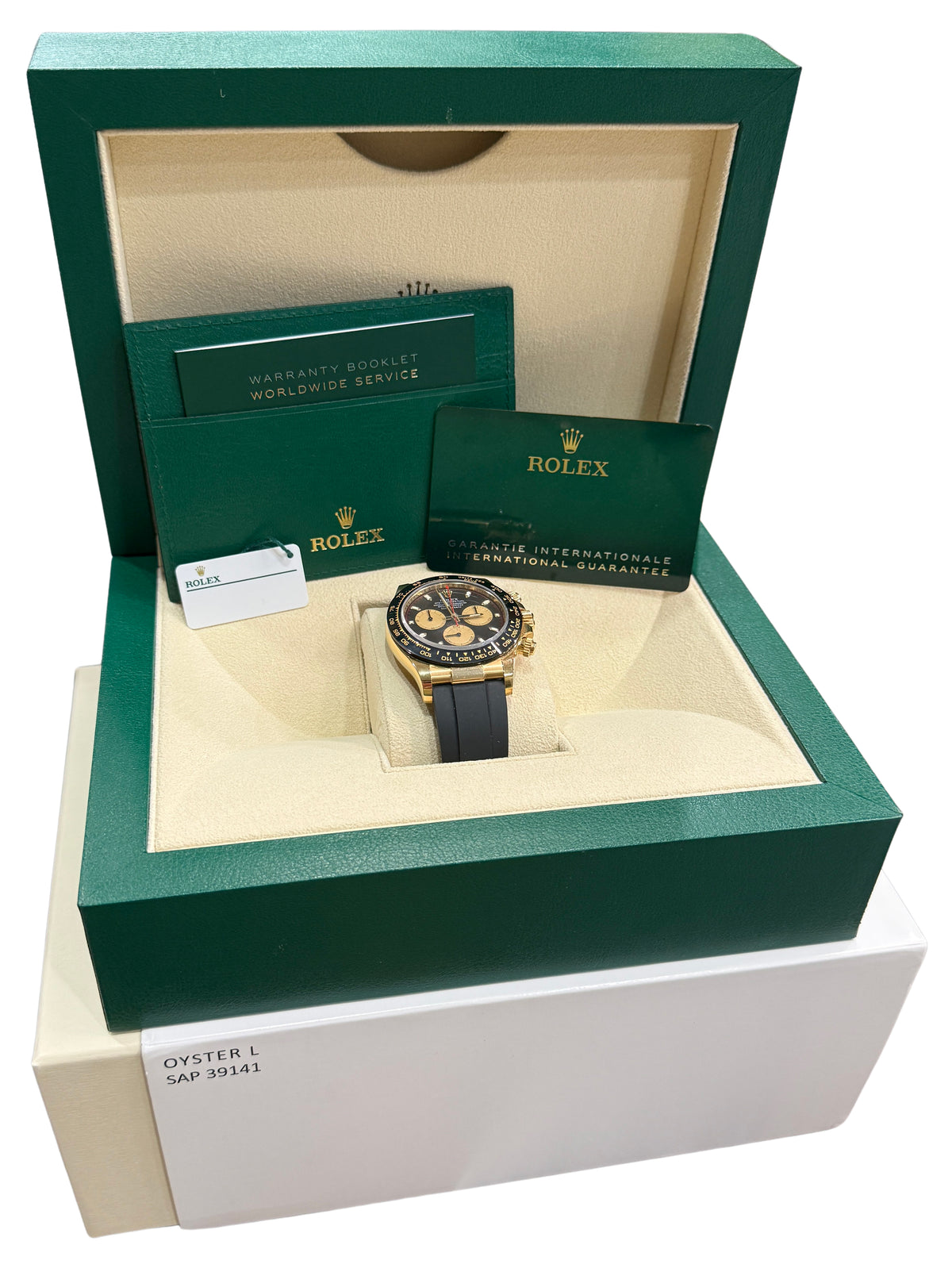 Stickered 2021 Rolex Daytona 116518 LN Black Newman 18K Oysterflex Box Papers