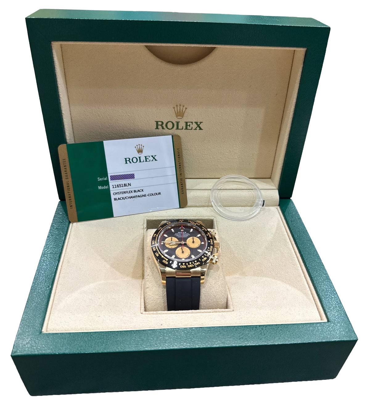2020 Rolex Daytona 116518 LN Black Newman 18K Yellow Gold Oysterflex Box Papers