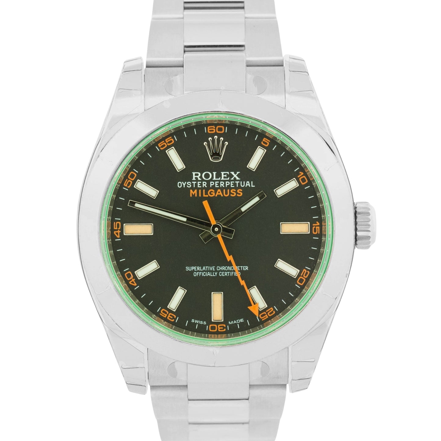 NOS STICKERED 2013 PAPERS Rolex Milgauss BLACK Green 40mm Steel 116400 GV BOX