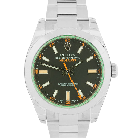 NOS STICKERED 2013 PAPERS Rolex Milgauss BLACK Green 40mm Steel 116400 GV BOX