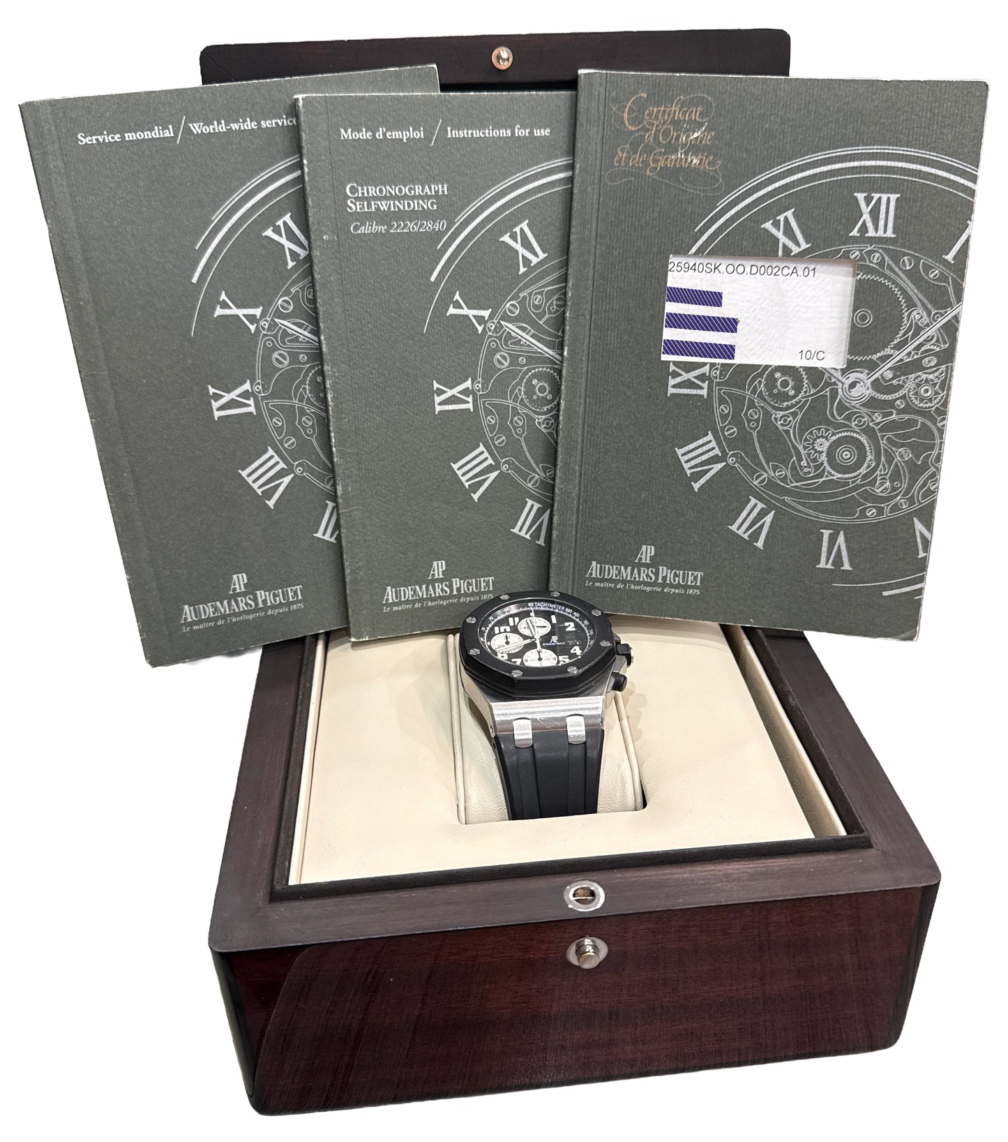 2005 PAPERS Audemars Piguet Royal Oak Offshore Steel BLACK 42mm 25940SK BOX