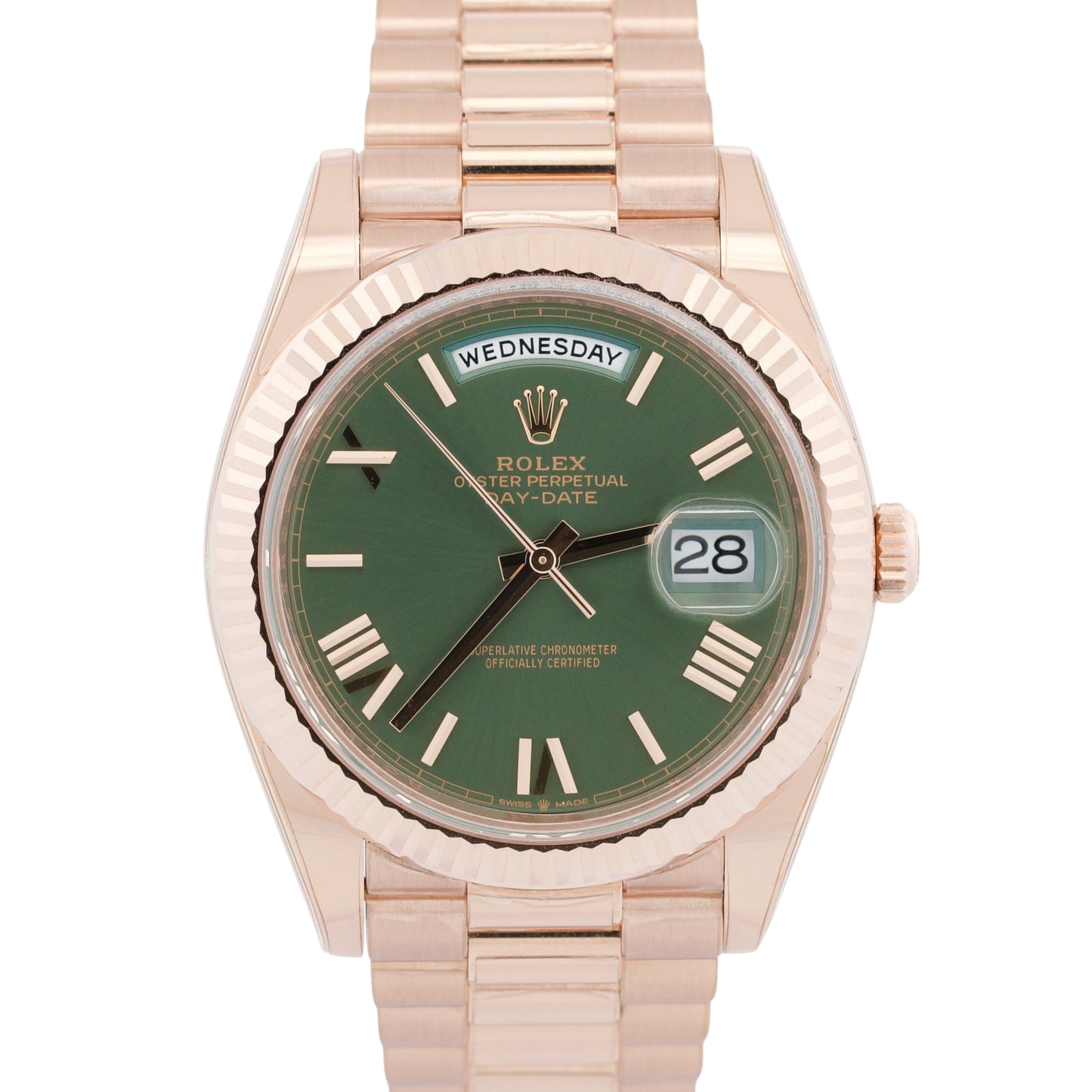 2024 PAPERS Rolex Day-Date President 40mm OLIVE GREEN 18K Rose Gold 228235 BOX