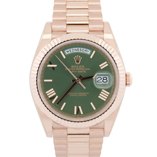 2024 PAPERS Rolex Day-Date President 40mm OLIVE GREEN 18K Rose Gold 228235 BOX
