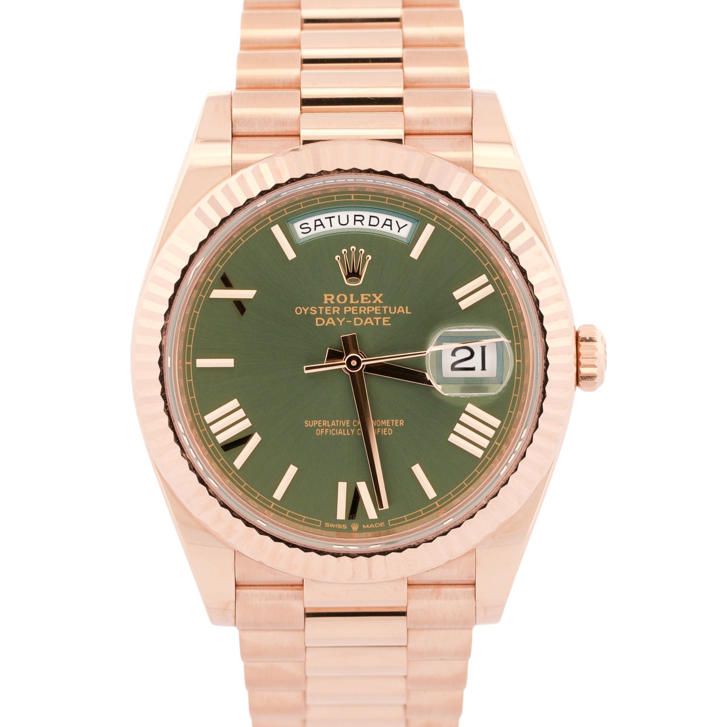 2025 PAPERS Rolex Day-Date President 40mm OLIVE GREEN 18K Rose Gold 228235 BOX