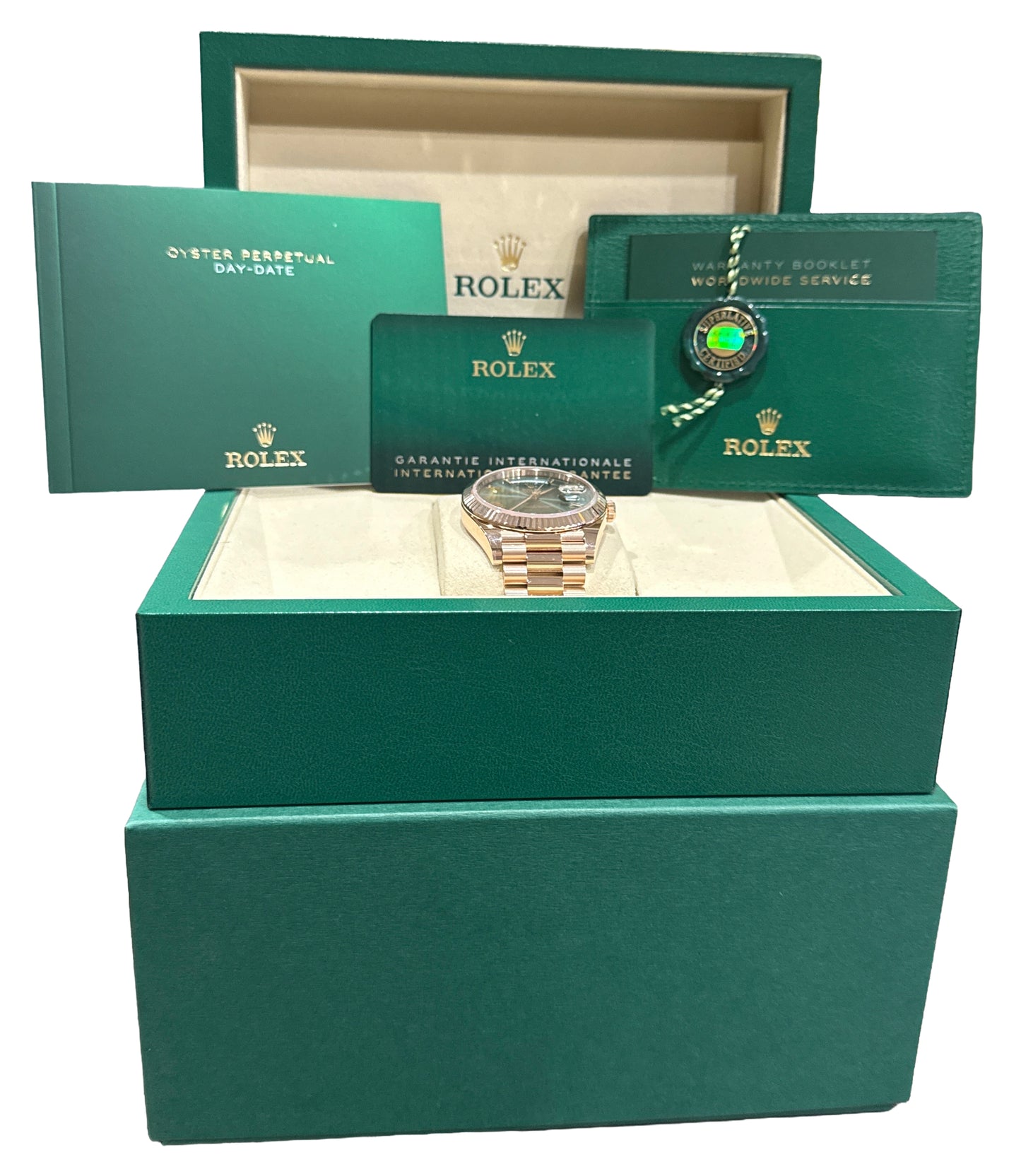 NEW 2026 PAPERS Rolex Day-Date President 40mm OLIVE GREEN 18K Gold 228235 BOX