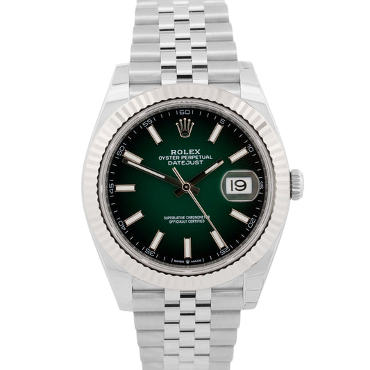 NEW 2026 PAPERS Rolex DateJust GREEN OMBRE 18K Gold Steel 41mm JUBILEE 126334 BOX