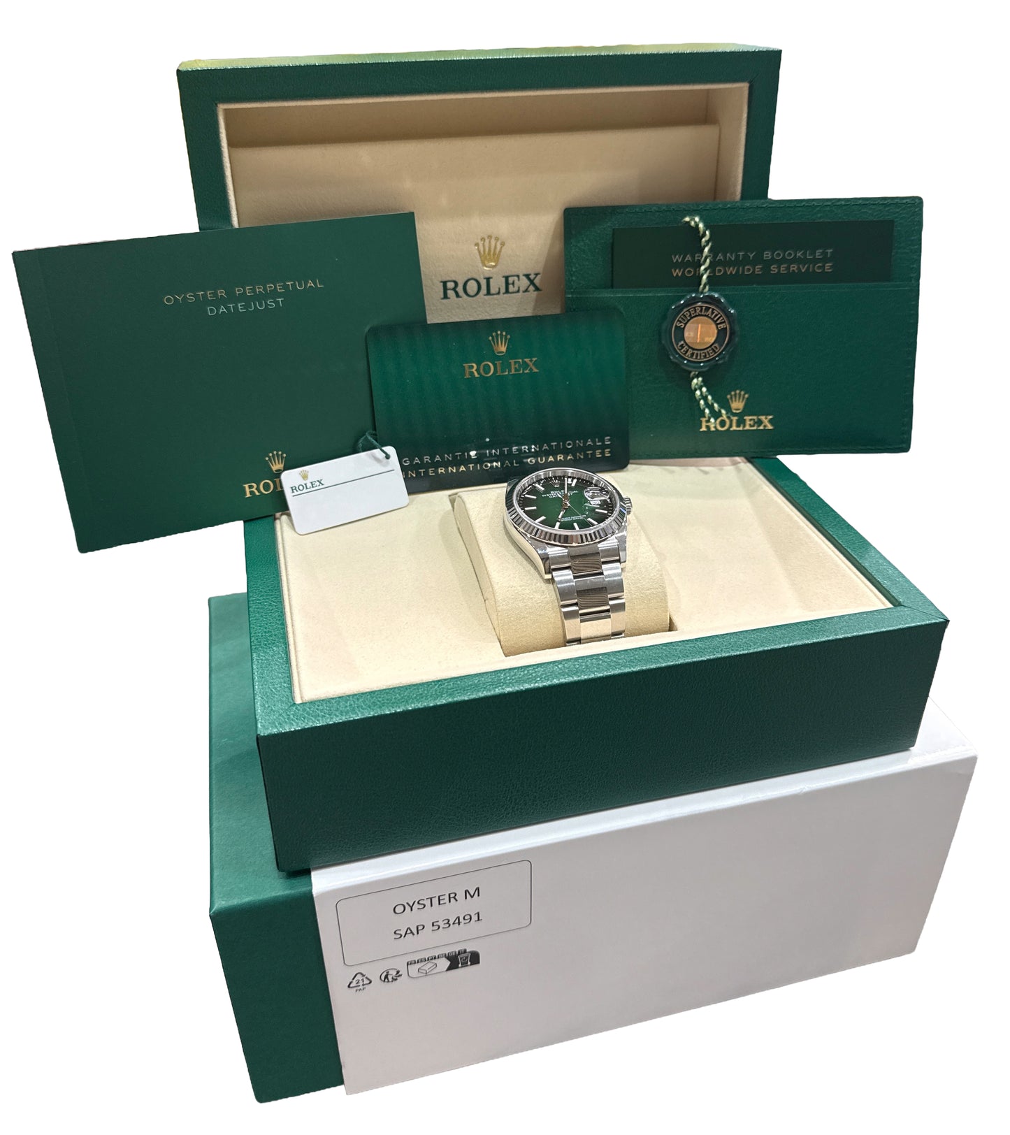 NEW JUNE 2026 PAPERS Rolex DateJust 36 GREEN OMBRE 18K Steel OYSTER 126234 BOX