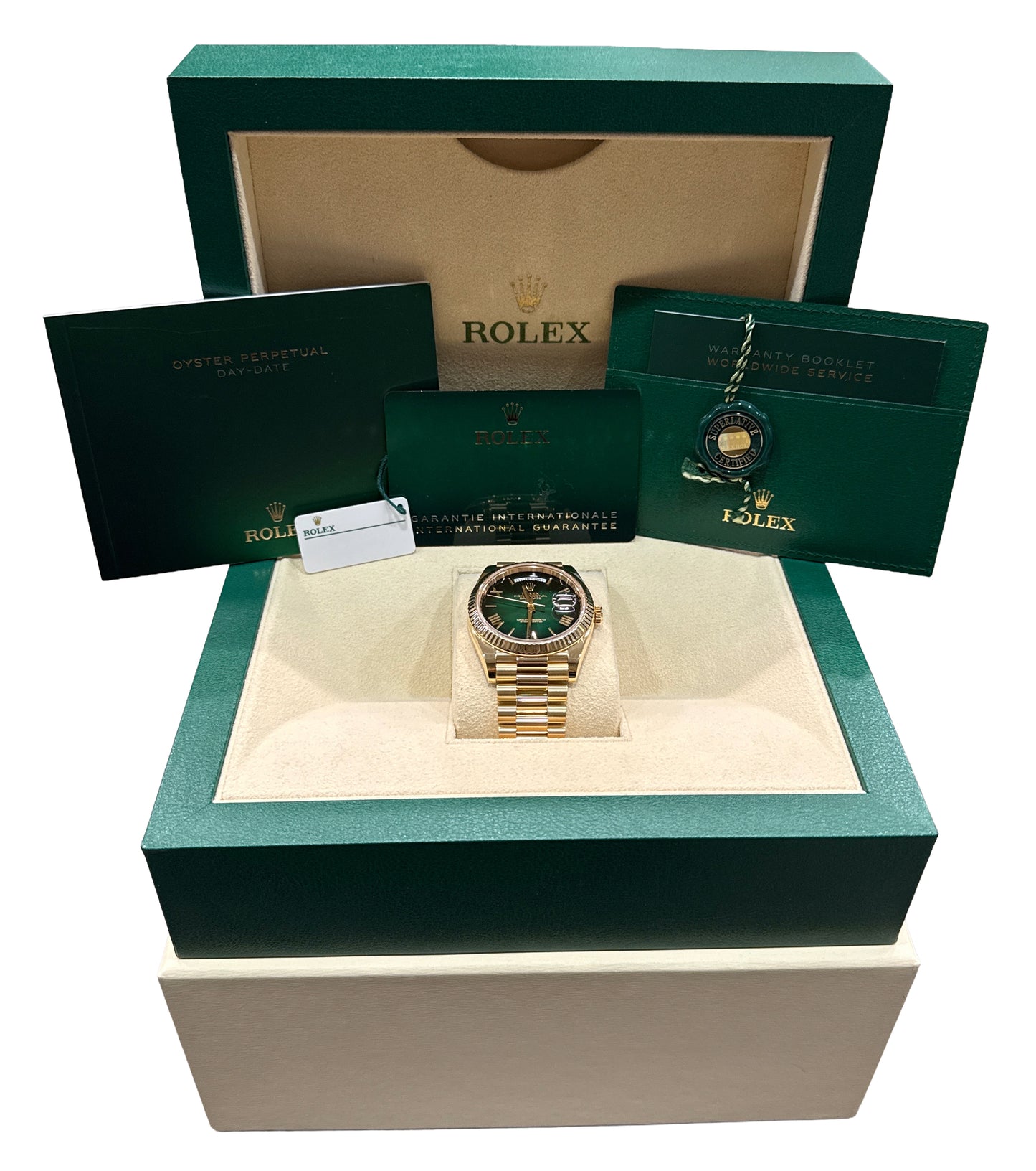 2024 PAPERS Rolex Day-Date President 18K Gold GREEN OMBRE 40mm 228238 BOX