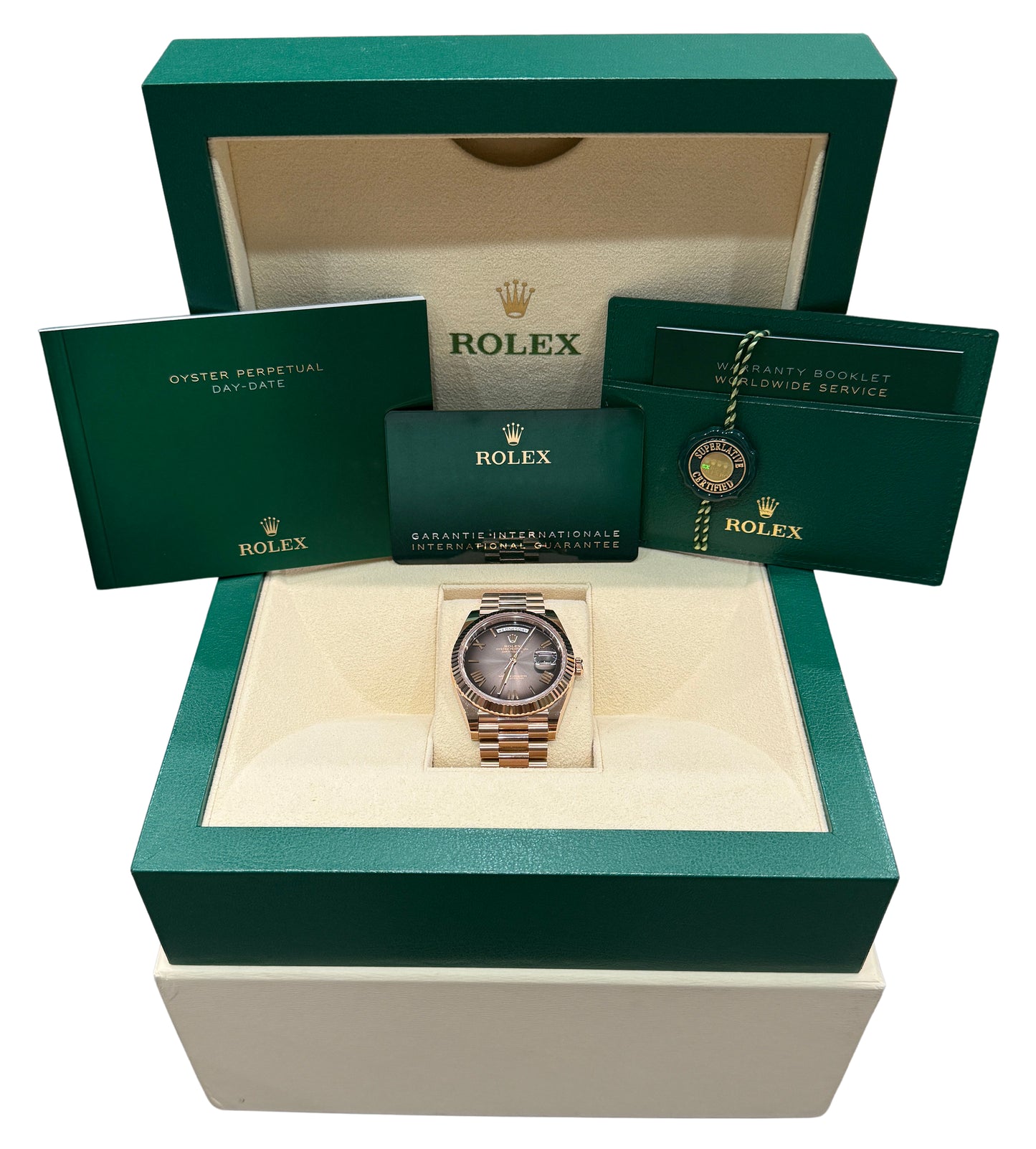 2024 Rolex Day-Date 228235 Slate Ombre Roman 18K Rose Gold 40mm Watch Box Papers