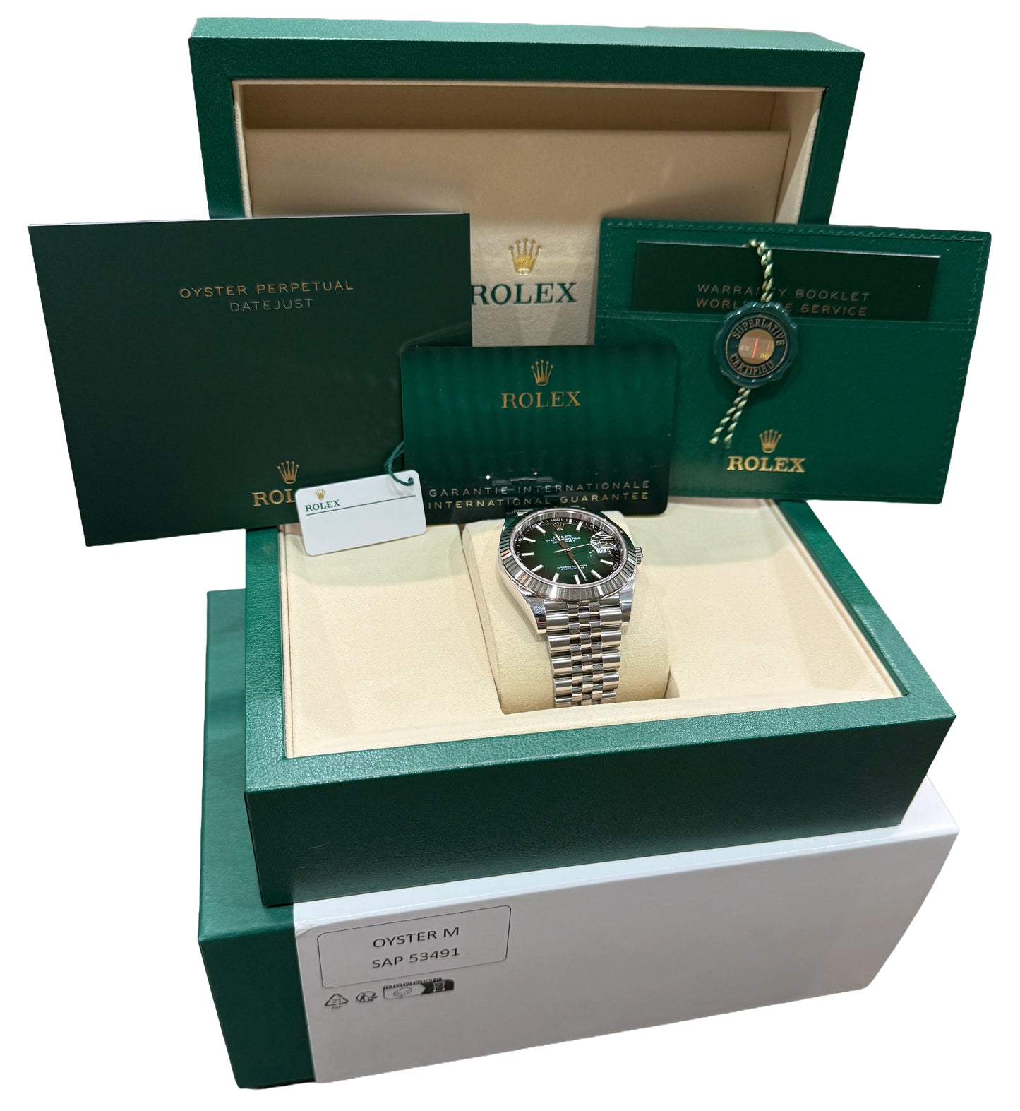 NEW 2026 PAPERS Rolex DateJust GREEN OMBRE 18K Gold Steel 41mm JUBILEE 126334 BOX