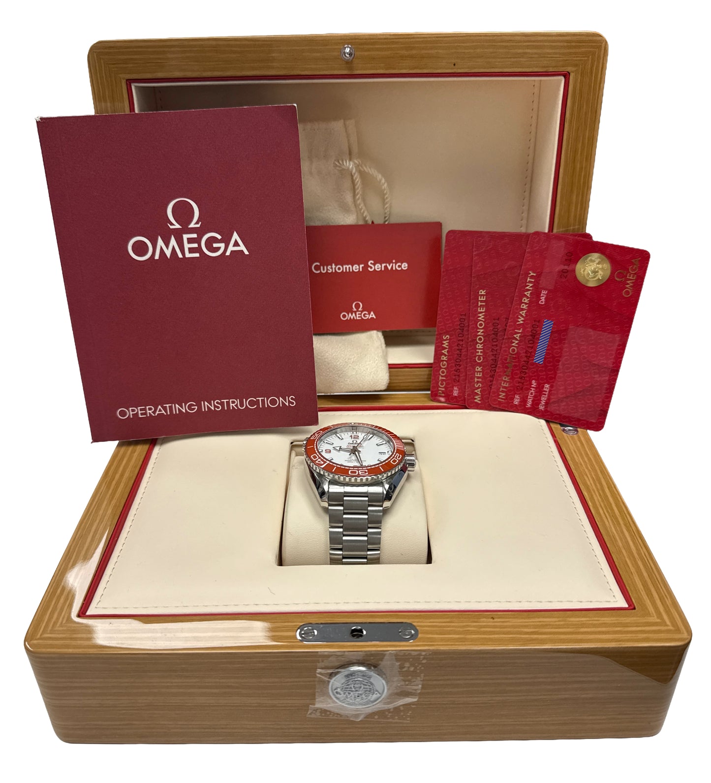 PAPERS Omega Seamaster Planet Ocean WHITE Orange 43mm 215.30.44.21.04.001 BOX