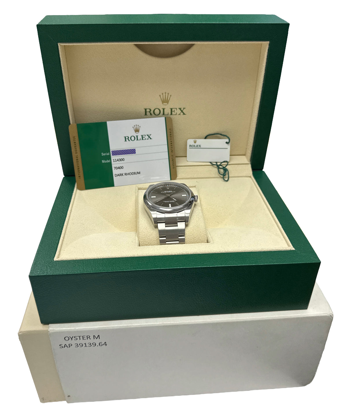 2019 Rolex Oyster Perpetual 114300 Rhodium Blue 39mm Steel Watch Box Papers