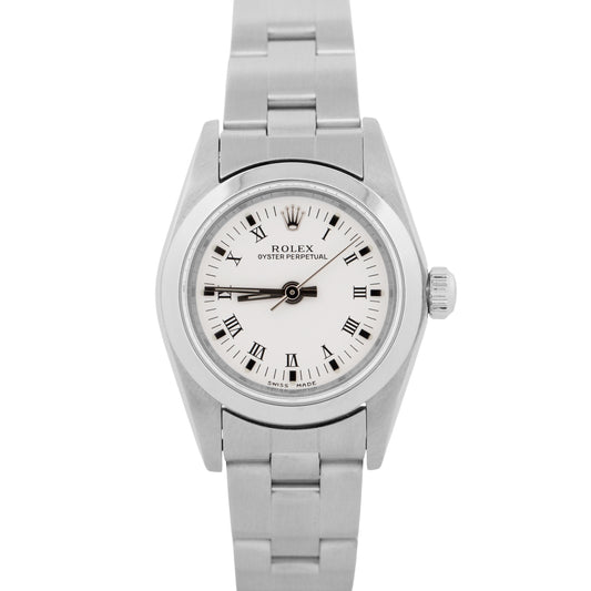 1999 Rolex Oyster Perpetual 24mm WHITE ROMAN Stainless Steel Oyster Smooth 76080