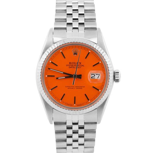 Rolex DateJust 36mm ORANGE Stainless Steel 18K White Gold JUBILEE Fluted 16014