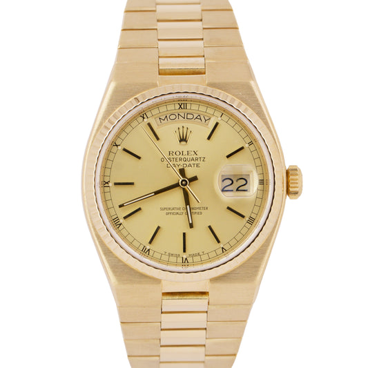 1984 Rolex OysterQuartz Day-Date President Champagne 18K Yellow Gold Watch 19018