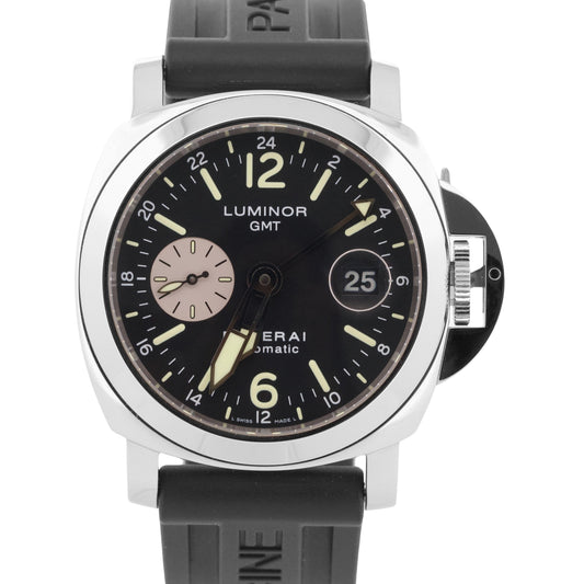 MINT Panerai Luminor GMT PAM88 Automatic Black Rubber Steel 44mm Watch PAM00088