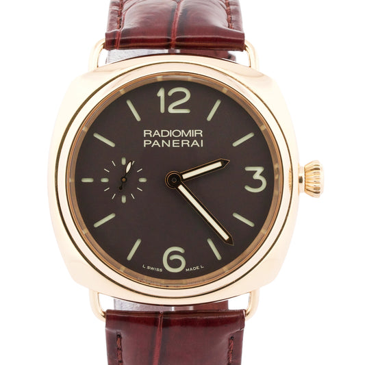 Panerai Radiomir 18k Rose Gold BROWN 42mm Manual Leather PAM00336 Watch BOX