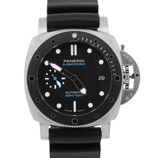2026 PAPERS Panerai Submersible BLACK Blue Rubber Automatic 42mm PAM02683 BOX
