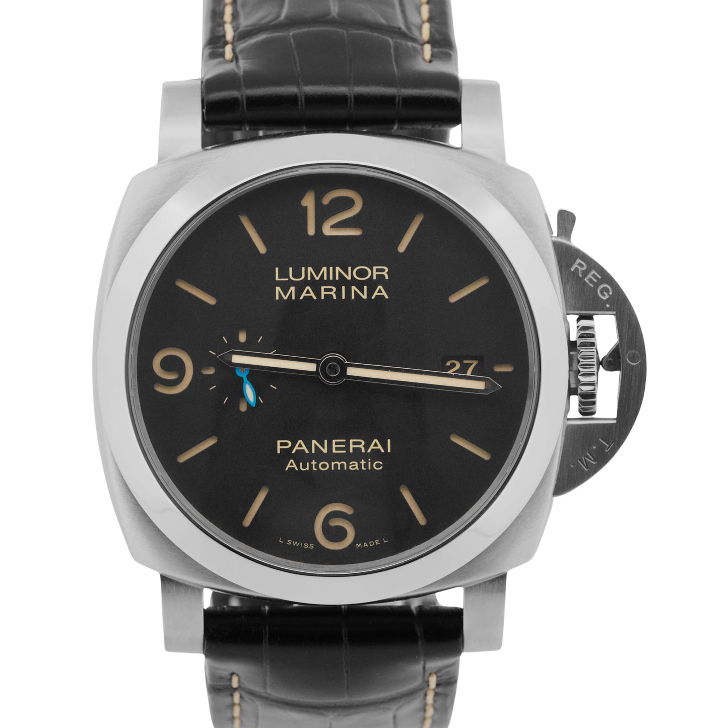 PAPERS Panerai Luminor Marina 1950 Steel BLACK 44mm PAM01312 Leather Watch BOX