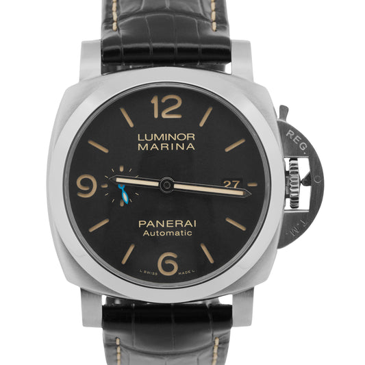 PAPERS Panerai Luminor Marina 1950 Steel BLACK 44mm PAM01312 Leather Watch BOX