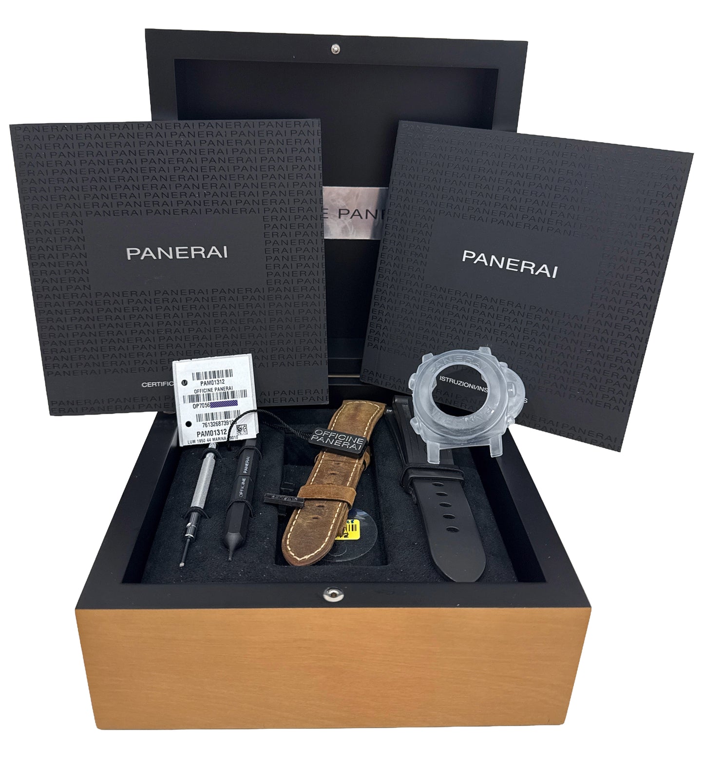 PAPERS Panerai Luminor Marina 1950 Steel BLACK 44mm PAM01312 Leather Watch BOX