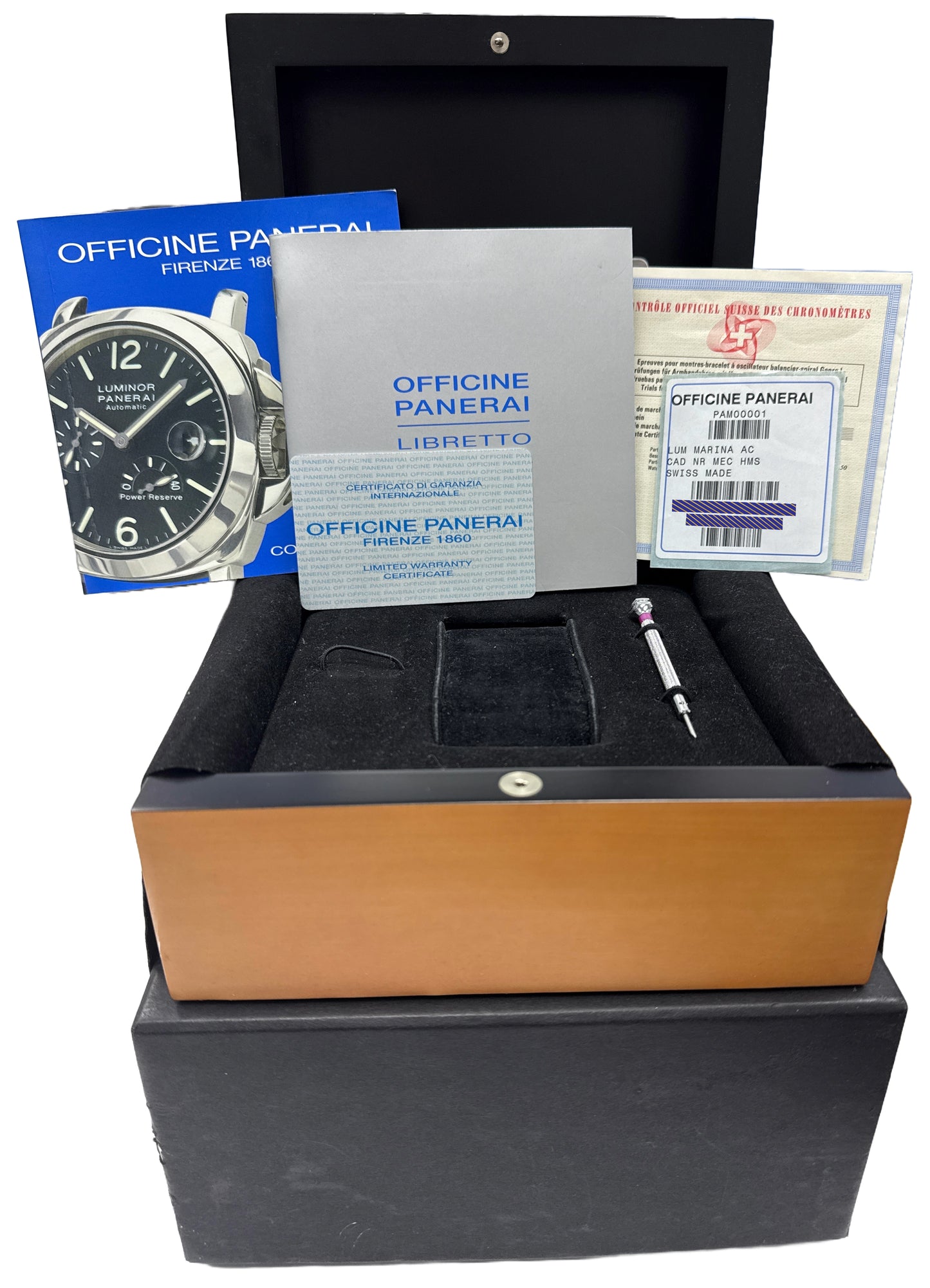 PAPERS Panerai Luminor Marina PAM00001 Steel Tritium A-SERIAL 44mm PAM 1 BOX