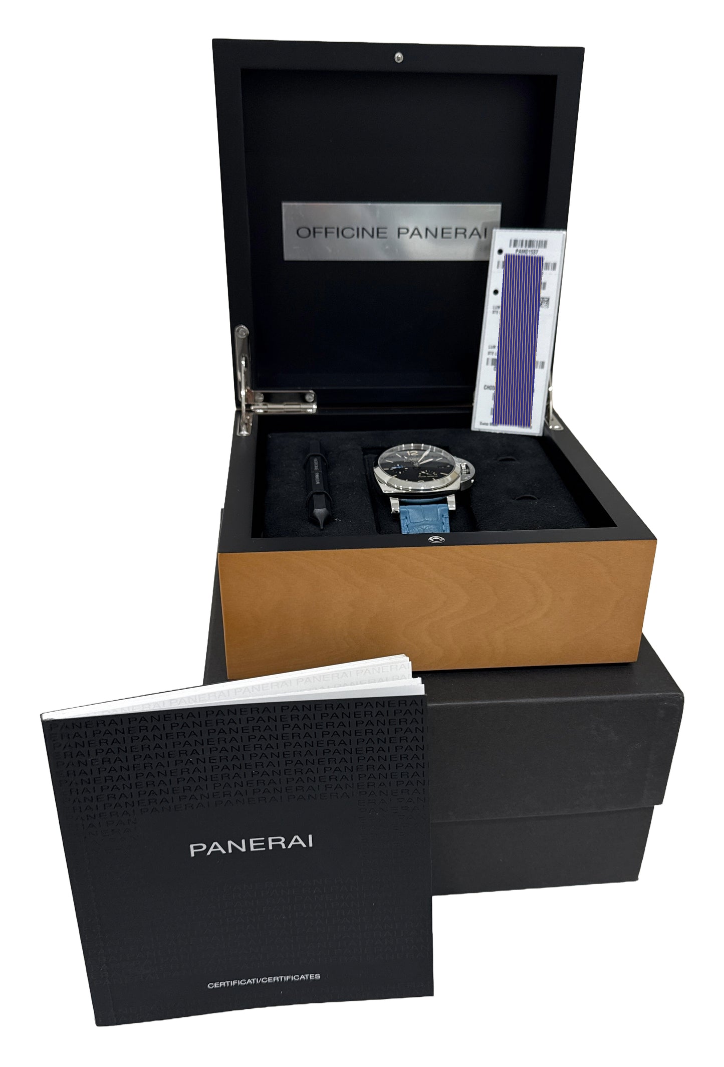 PAPERS Panerai Luminor GMT Power Reserve Black BLUE Leather 42mm PAM01537 BOX