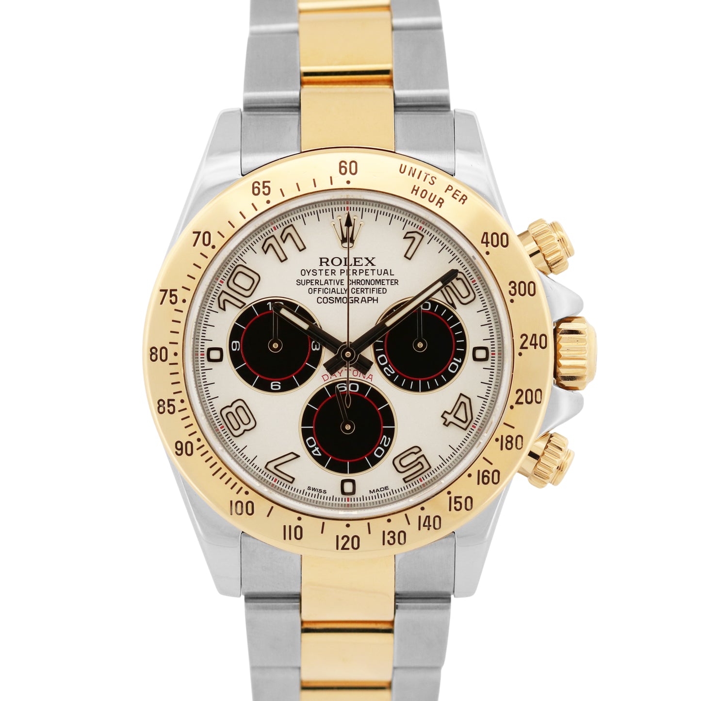 Rolex Daytona Cosmograph 40mm IVORY PANDA 18K Yellow Gold Steel Watch 116523