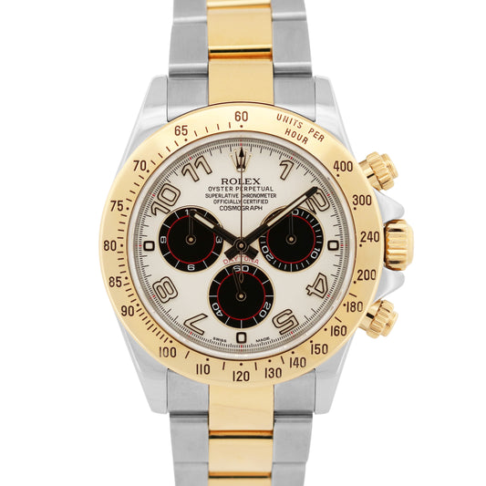 Rolex Daytona Cosmograph 40mm IVORY PANDA 18K Yellow Gold Steel Watch 116523