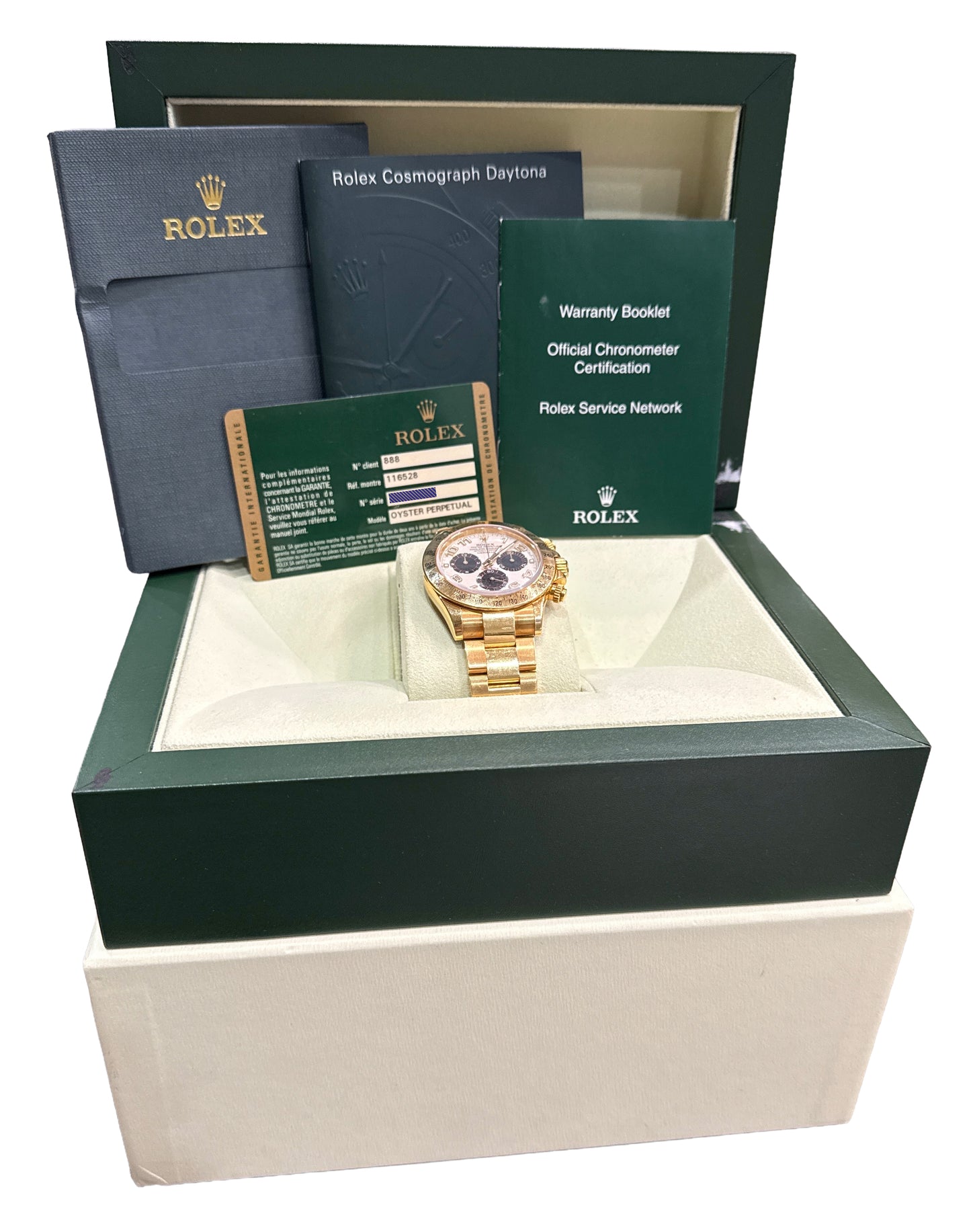UNPOLISHED 2014 PAPERS Rolex Daytona Cosmograph PANDA 18K Gold 40mm 116528 BOX