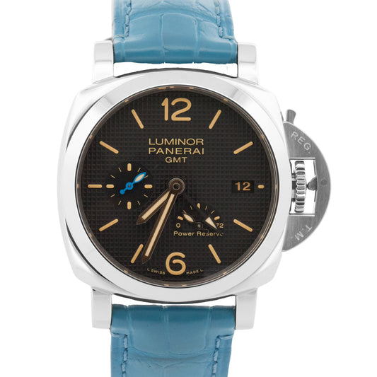 PAPERS Panerai Luminor GMT Power Reserve Black BLUE Leather 42mm PAM01537 BOX