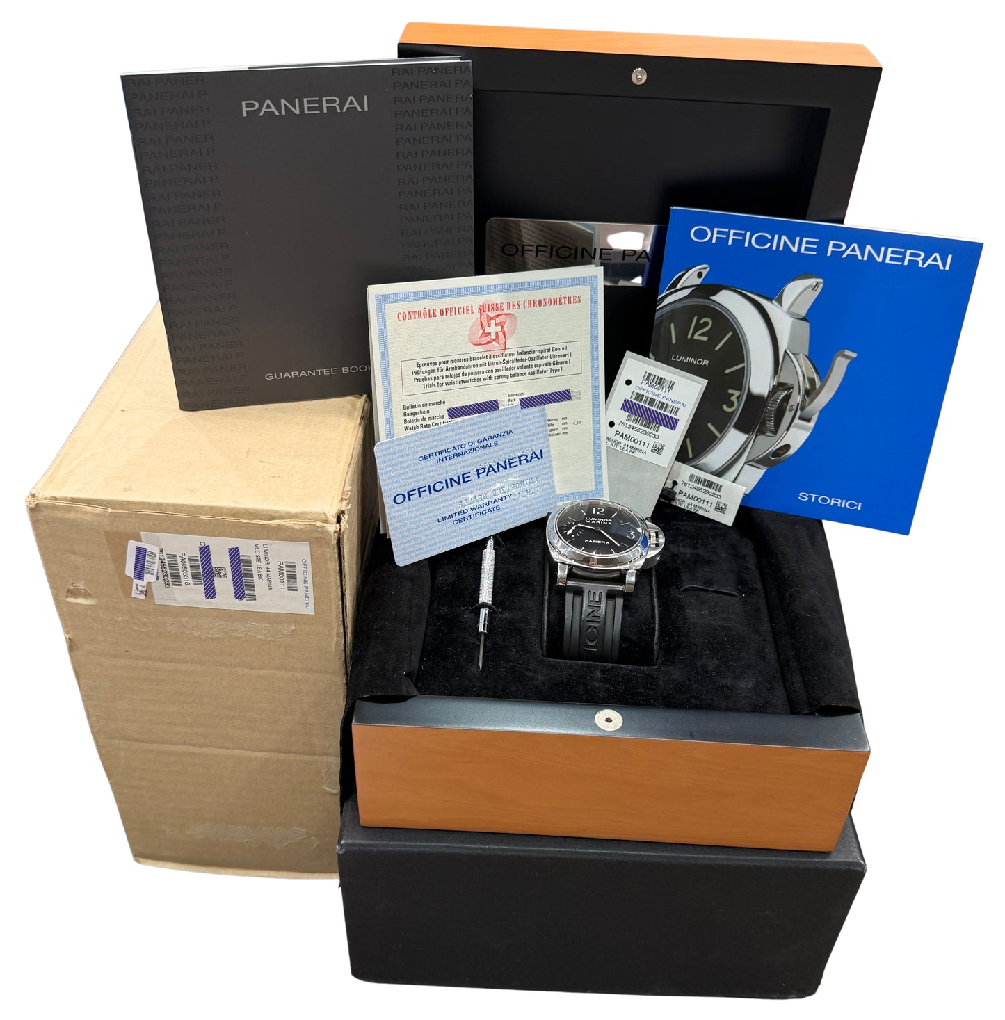 2007 Panerai Luminor Marina PAM00111 Black Rubber PAM111 44mm Watch Box Papers
