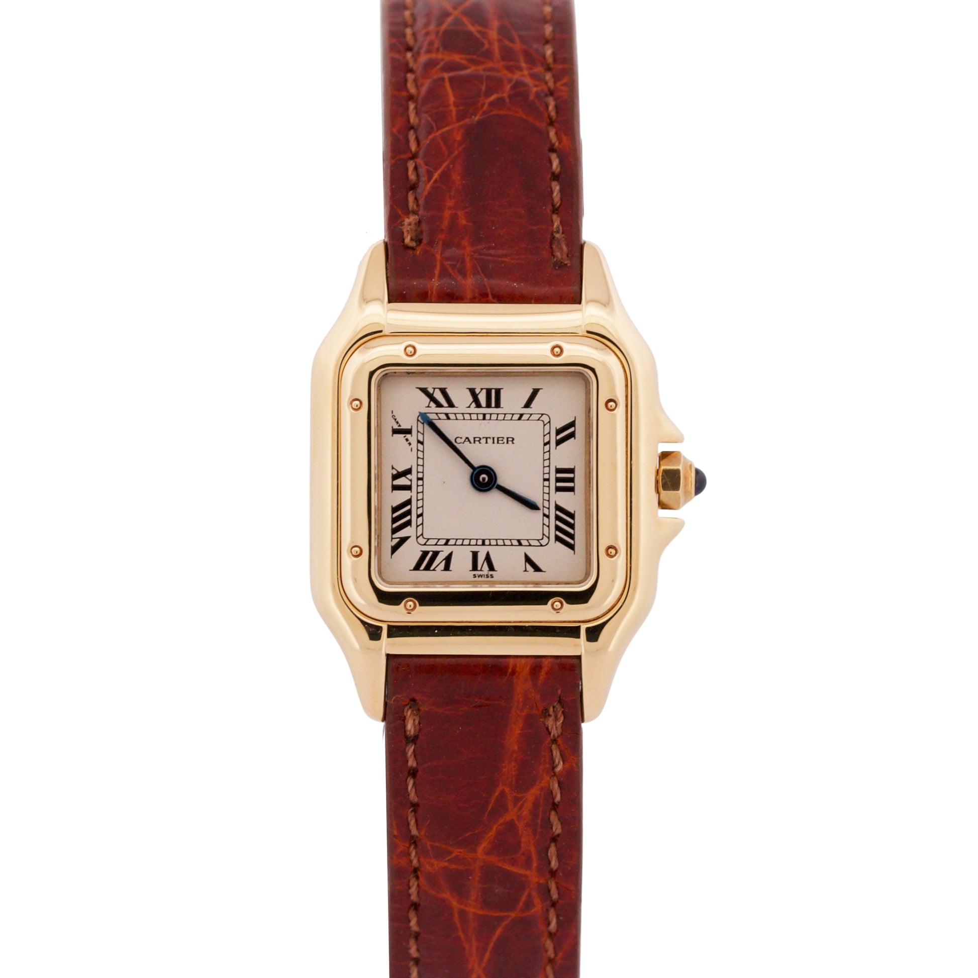 Ladies Cartier Panthere 22mm WHITE 18K Yellow Gold Quartz Leather