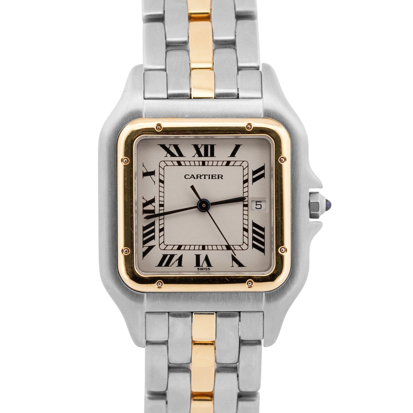 Cartier Panthere ONE ROW 18K Yellow Gold Steel 29mm IVORY Roman Quartz 183957