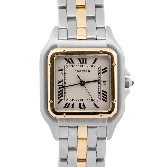 Cartier Panthere ONE ROW 18K Yellow Gold Steel 29mm IVORY Roman Quartz 183957